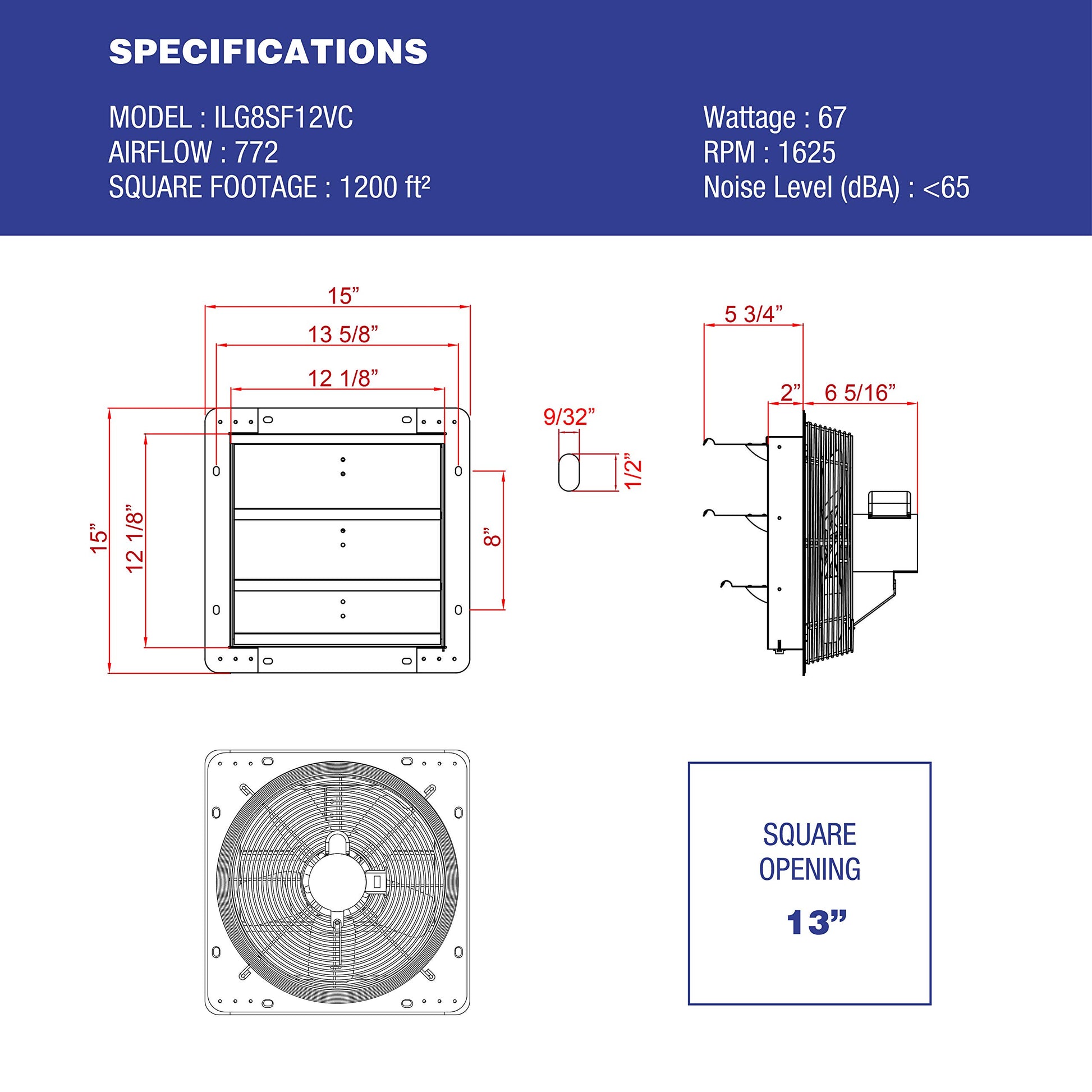 iLiving - Ventilador de Escape de Obturador de 12 Pulgadas con termostato inalámbrico Inteligente y Humedad Control Remoto, Ventilador de ventilación de ático montado en la Pared de Velocidad