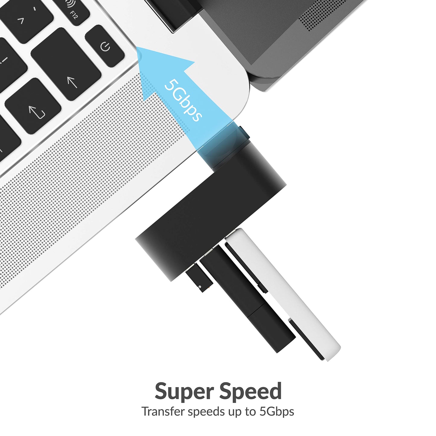 Hub USB 3.0 Mini de Aluminio Sabrent Premium Tres Puertos Giratorio 90° 180°