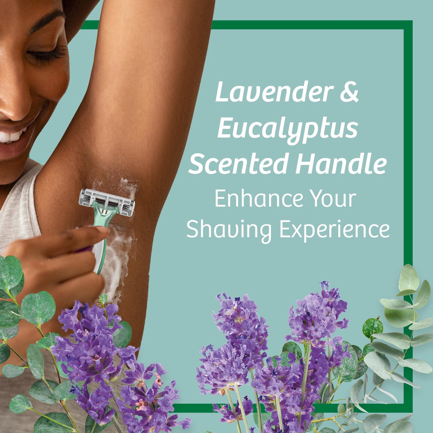 BIC Soleil Escape - Maquinillas de afeitar desechables para mujer, 3 cuchillas, tira de humedad con aceite de almendras 100% natural, asas perfumadas de lavanda y eucalipto, paquete de 4 maquinillas de afeitar desechables para mujer