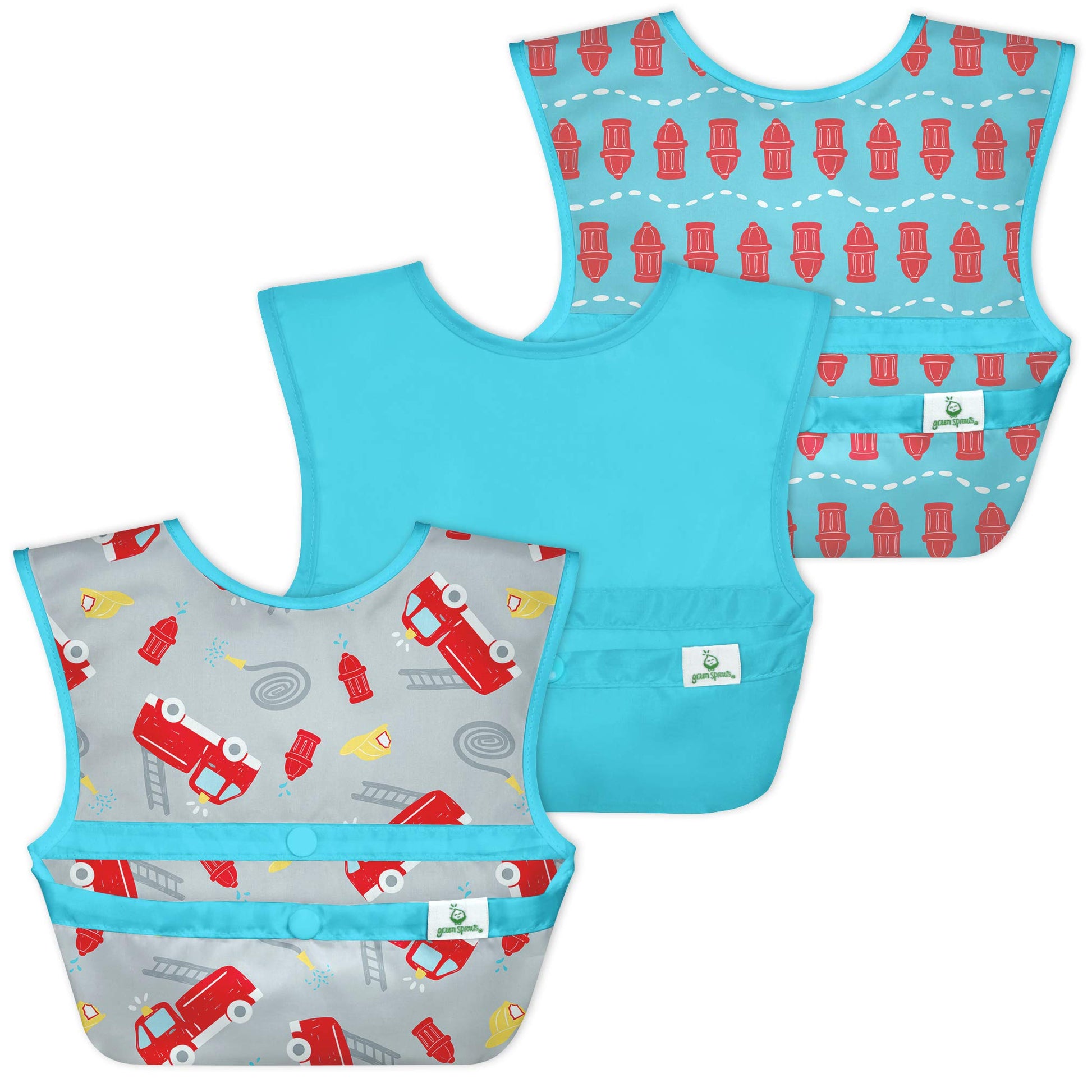 green sprouts Snap and Go baberos fáciles de llevar para bebé y niño (3 unidades) | Protección para comedores desordenados | Bolsillo invertido, fácil de limpiar