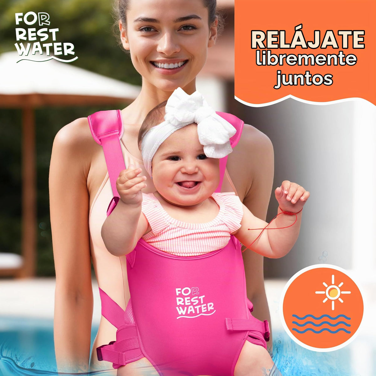 Portabebés para agua de descanso – Eslinga ergonómica de neopreno de alta calidad para diversión en agua y tierra cálida y segura (4-24 meses) – Arnés ajustable para bebés y niños pequeños (Pink)