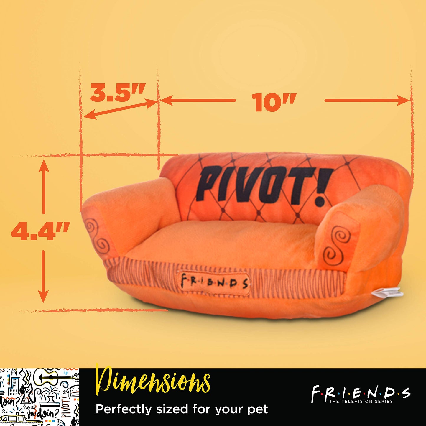 Friends the TV Show Amigos - Juguete para Perro, sofá pivotante Naranja de Friends TV Show Peluche Animal Dog Toy Friends TV Show Merchandise Peluche Dog Toy de 10 Pulgadas (FF13115)