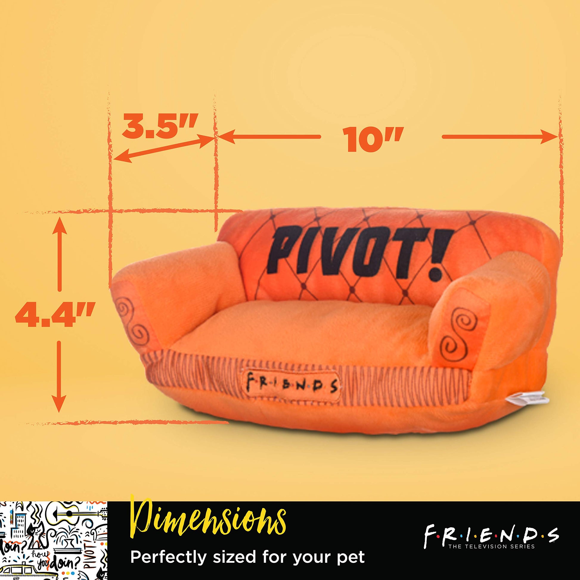 Friends the TV Show Amigos - Juguete para Perro, sofá pivotante Naranja de Friends TV Show Peluche Animal Dog Toy Friends TV Show Merchandise Peluche Dog Toy de 10 Pulgadas (FF13115)