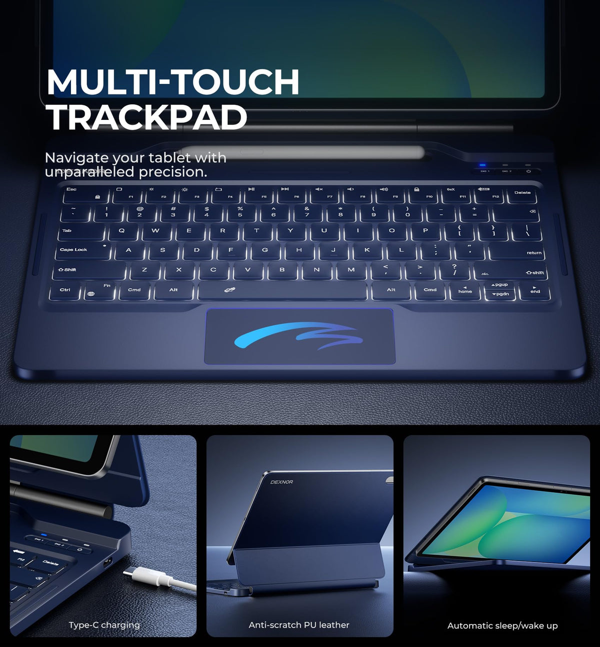 Funda con Teclado para Samsung Galaxy Tab S10 FE+ Dexnor Negra con Soporte Magnético Flotante y Conexión Bluetooth Dual