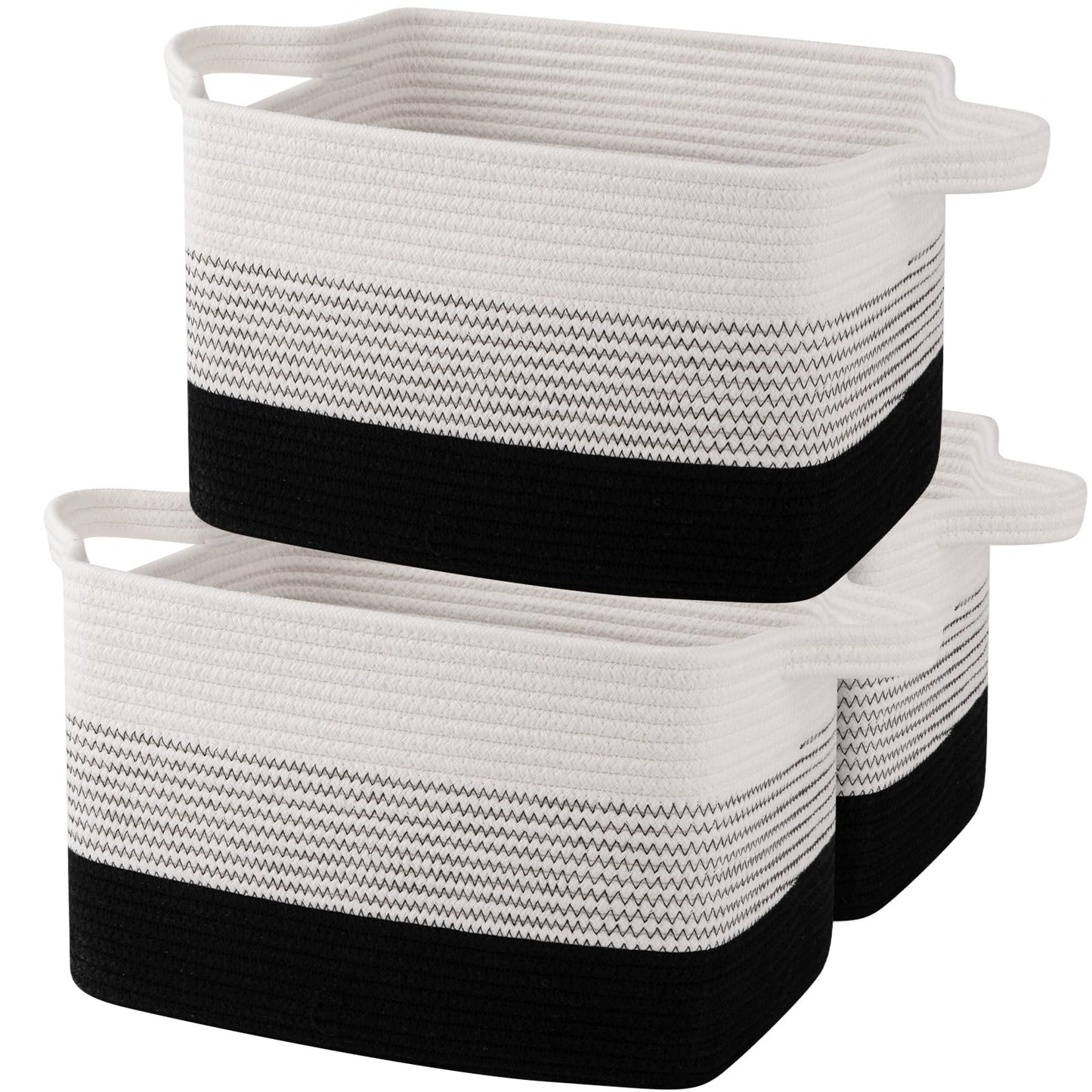 OIAHOMY Cesta de almacenamiento, cestas tejidas para almacenamiento, cesta de cuerda de algodón para juguetes, cestas de toallas para baño, paquete de 3, Degradado color negro