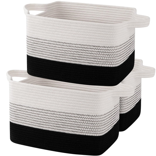 OIAHOMY Cesta de almacenamiento, cestas tejidas para almacenamiento, cesta de cuerda de algodón para juguetes, cestas de toallas para baño, paquete de 3, Degradado color negro