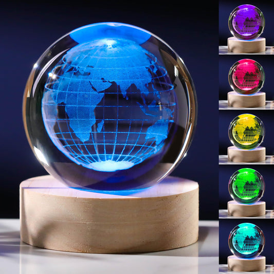 Bola de vidrio global 3D con base táctil LED de iluminación colorida, decoración de la tierra, regalos de astronomía ciencia, sistema solar, regalos espaciales, decoración