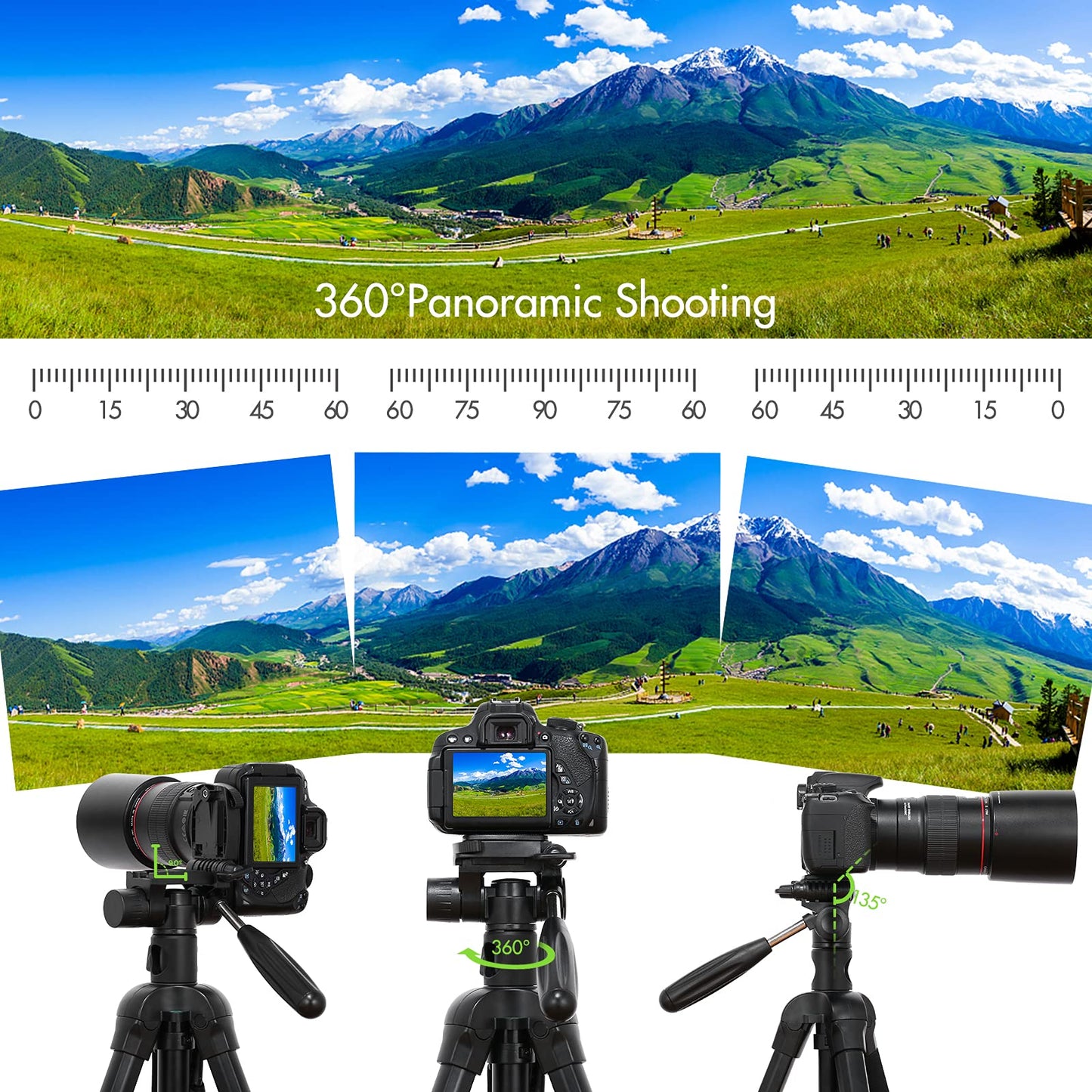 BHCASE TTT-009 Trípode de fotografía portátil de 168 CM / 66,14 Pulgadas Cámara monopié Soporte de trípode Horizontal Aleación de Aluminio Giratorio de 360 ° Capacidad de Carga de 5 kg / 11 Libras
