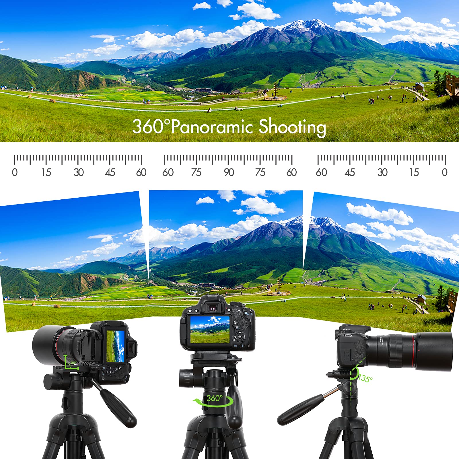 BHCASE TTT-009 Trípode de fotografía portátil de 168 CM / 66,14 Pulgadas Cámara monopié Soporte de trípode Horizontal Aleación de Aluminio Giratorio de 360 ° Capacidad de Carga de 5 kg / 11 Libras