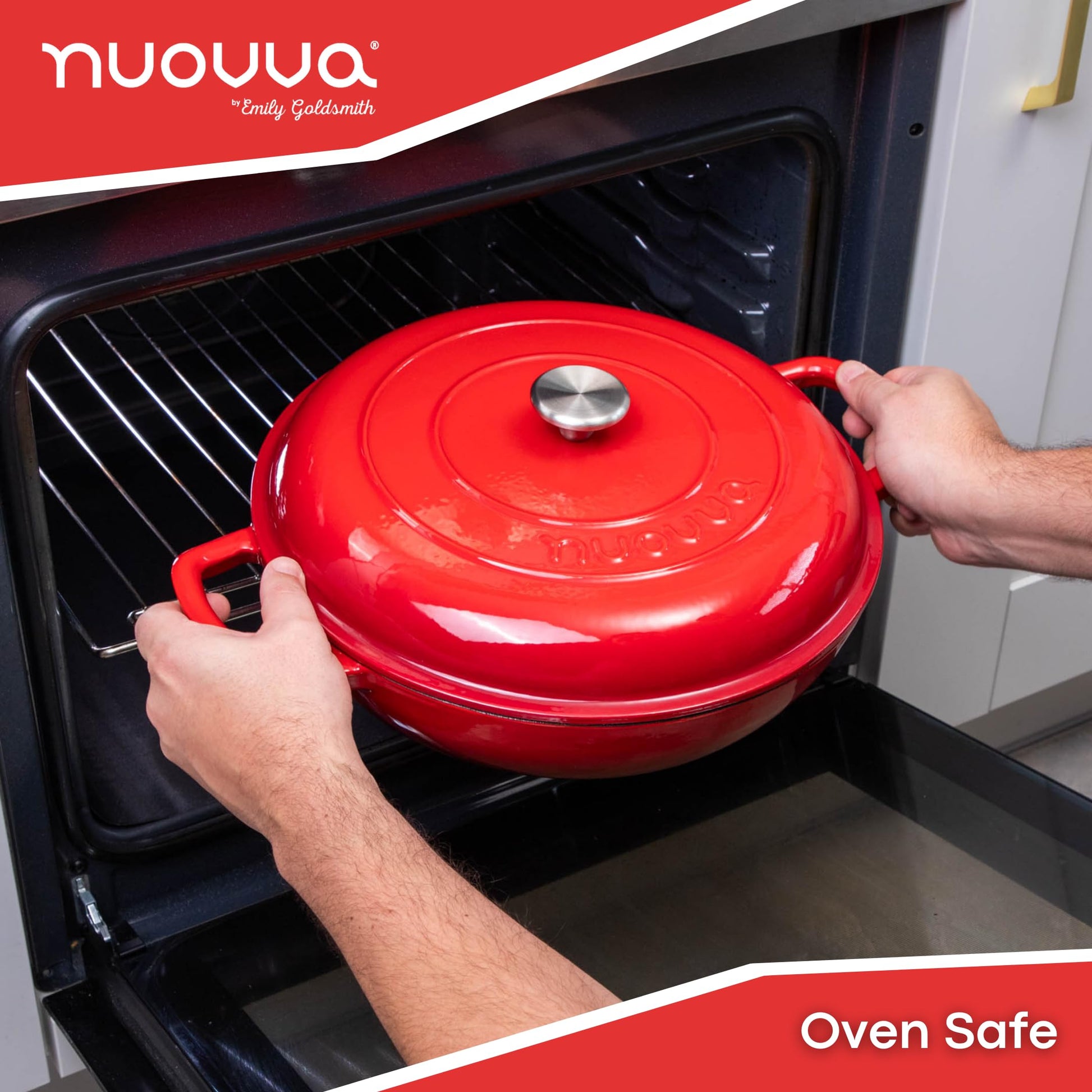 Nuovva - Cacerola de hierro fundido poco profunda con tapa, olla antiadherente para horno holandés, apta para horno hasta 500 °F - Utensilios de cocina resistente a prueba de horno - Olla esmaltada -