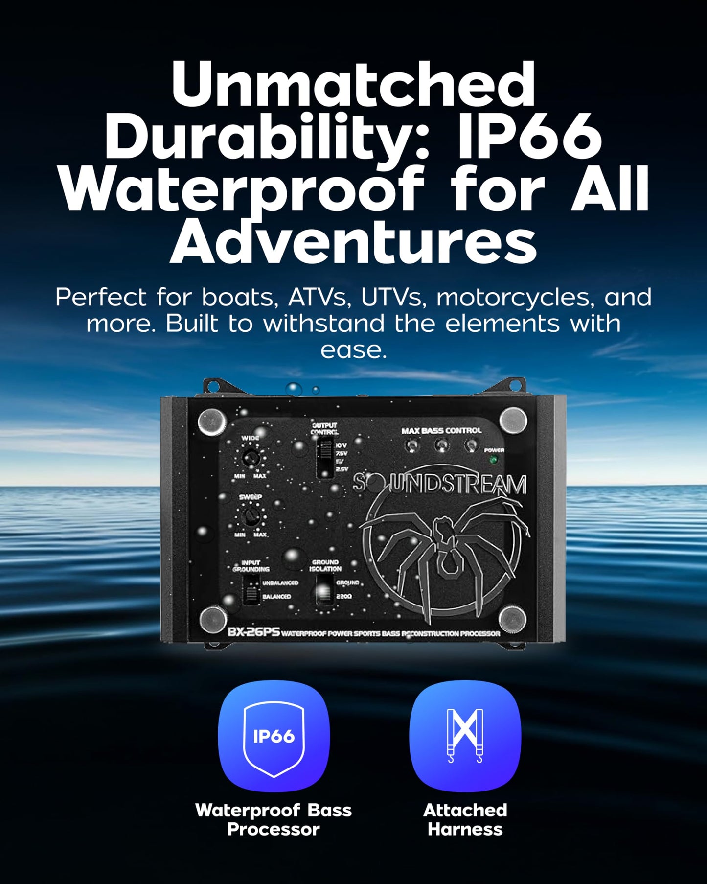 Soundstream BX-26PS IP66 - Procesador de bajo impermeable, máquina de bajo digital para coches, ATV, UTV, marina y motocicletas