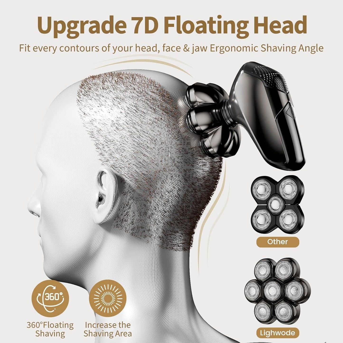 SHPAVVER - Afeitadoras de cabeza para hombres calvos: 5 en 1 - Afeitadora eléctrica desmontable IPX7 impermeable en húmedo seco para calder - Pantalla LED y cuchillas de precisión rotativas (negro