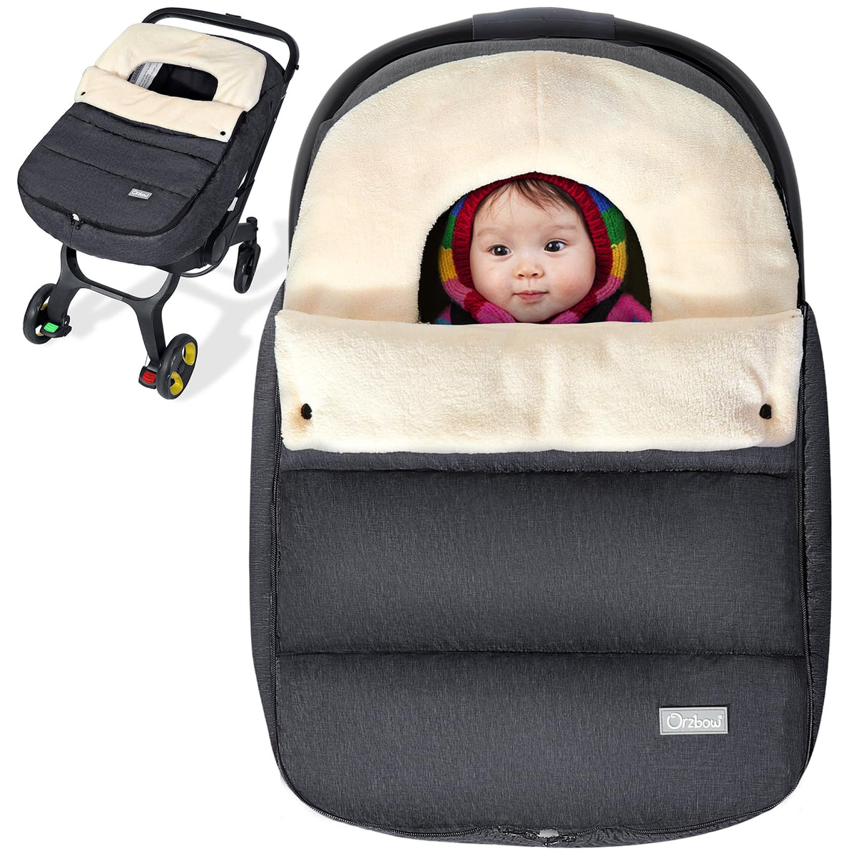 Funda de Asiento de Coche Orzbow Beige con Cuello Ajustable para Bebés de Invierno