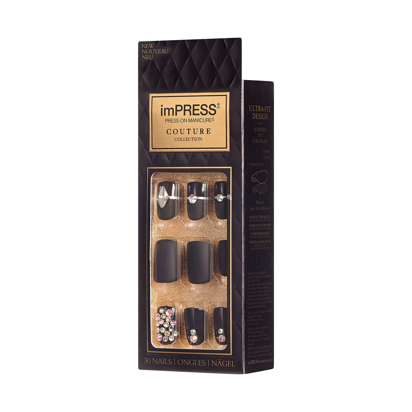 KISS imPRESS - Kit de manicura de colección Couture de uñas a presión, "Lavish", adhesivo patentado superagarre, 30 uñas postizas con 12 uñas decorativas
