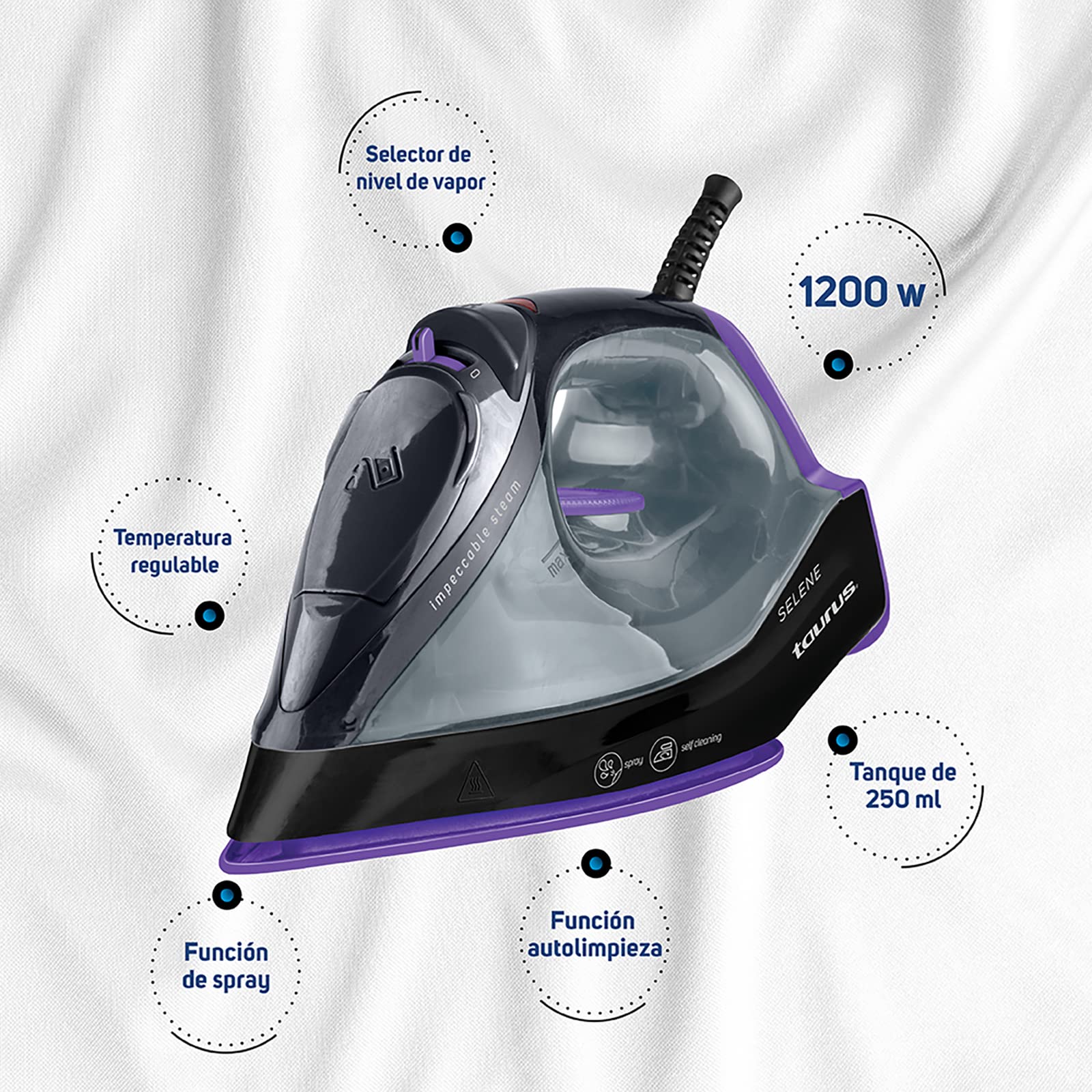Plancha de Vapor Taurus Selene Antiadherente con Auto-limpieza