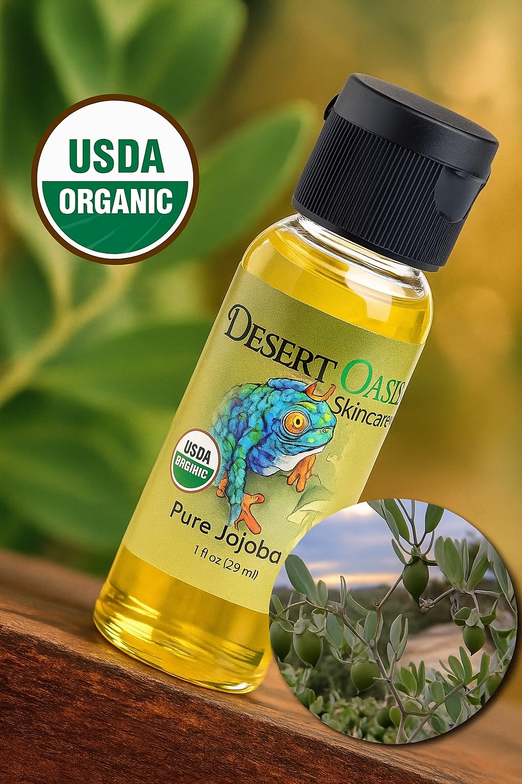 Aceite de jojoba 100 % puro, tamaño de viaje, 100 % natural, prensado en frío. Hidratante natural para cara y cuerpo. Por Desert Oasis Skincare (29 ml)
