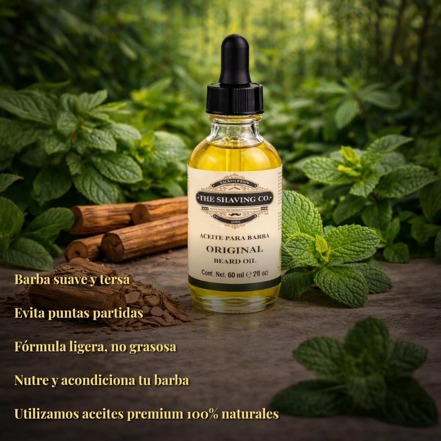The Shaving Co Aceite para barba original. Nutre - Humecta e Hidrata tu barba desde la raíz. Hecho a mano, contiene ingredientes naturales.