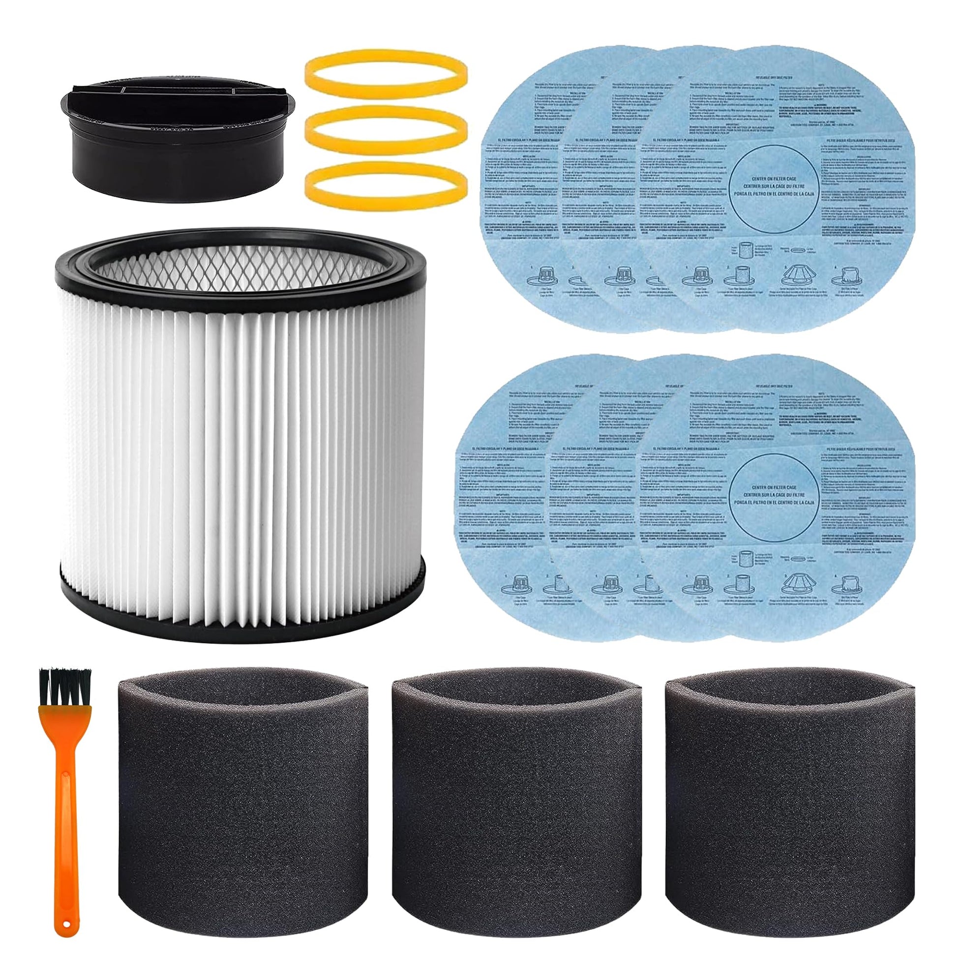 Filtro de repuesto 90304, 90107 filtro seco, funda de espuma 90585 apto para aspiradoras en húmedo/seco shopvac 90304, 90350, 90333, 903-04-00, 9030400, 5 galones hasta aspiradoras en húmedo/seco