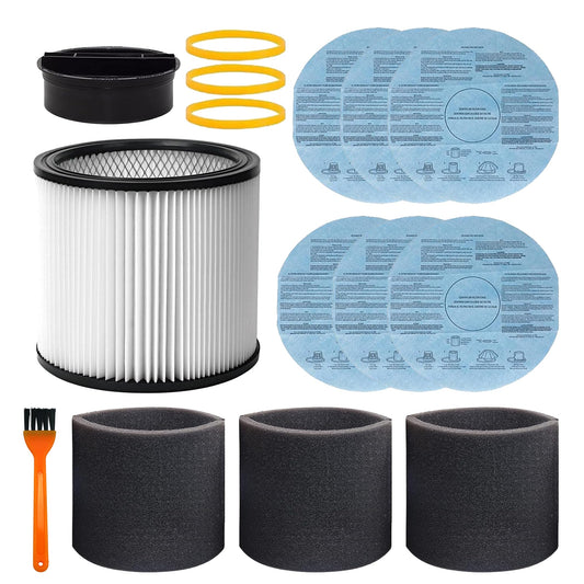 Filtro de repuesto 90304, 90107 filtro seco, funda de espuma 90585 apto para aspiradoras en húmedo/seco shopvac 90304, 90350, 90333, 903-04-00, 9030400, 5 galones hasta aspiradoras en húmedo/seco