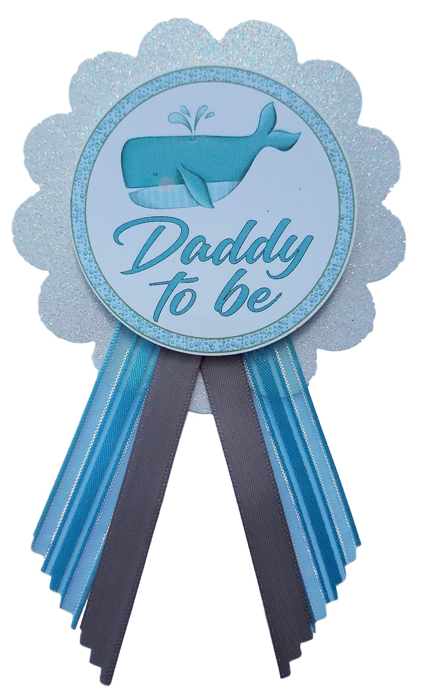 2 Mommy & Daddy to Be Pin Whale Ocean Baby Shower It's a Boy for parents to wear, Blue & White Sprinkle, Una talla, Cartulina cartulina cintas de satén, No es una piedra preciosa