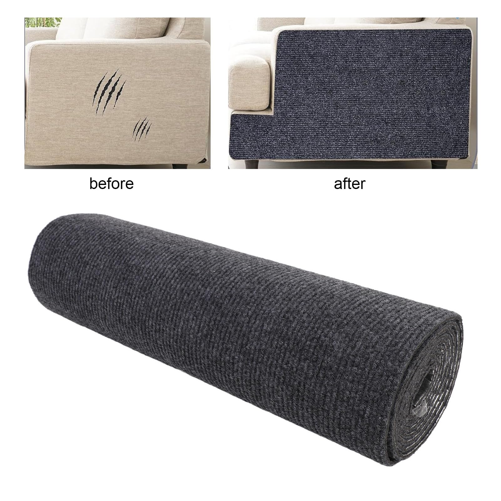 Jiawu Alfombrilla para Rascar Gatos, 15,7 X 78,8 Pulgadas, Rascador para Gatos Trepador, Alfombra Autoadhesiva Recortable, Protector para Rascar Gatos para sofá, Esquina de Pared (Gris