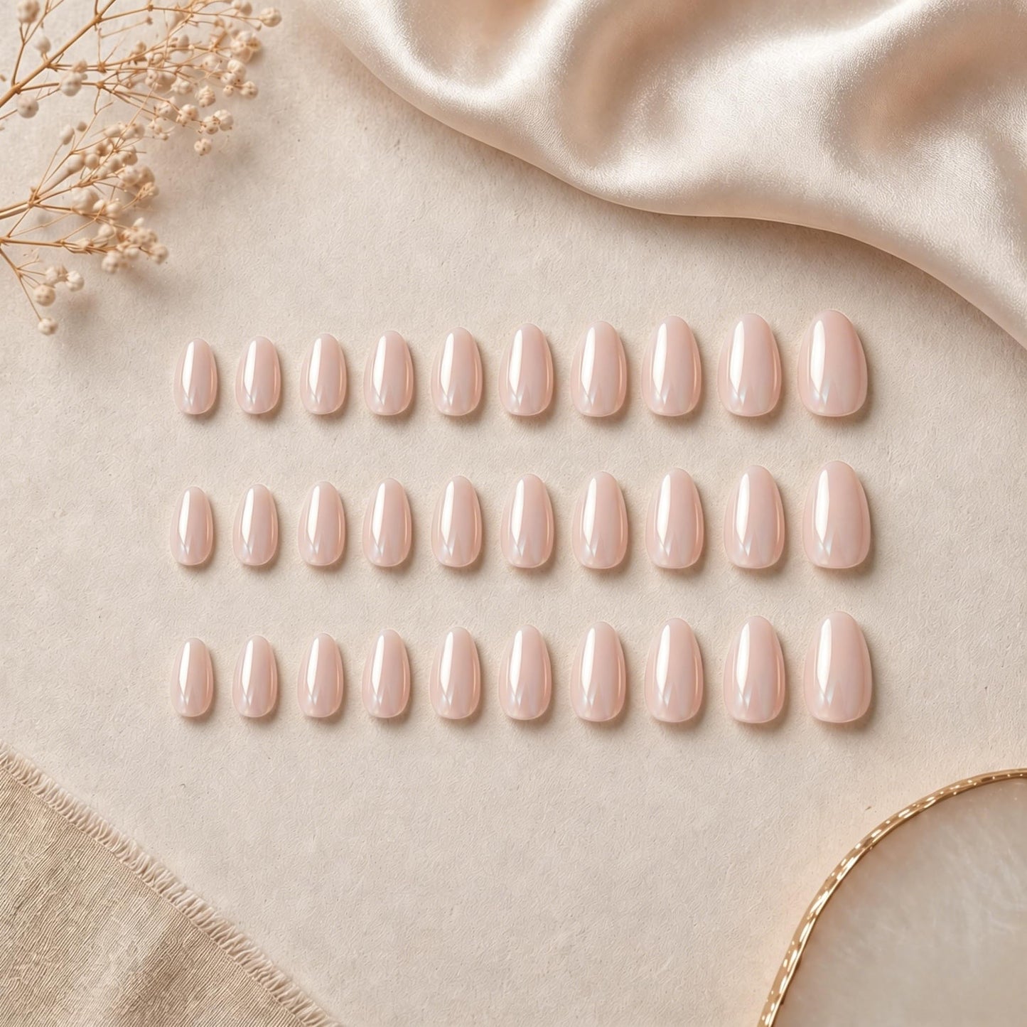 SXVME Uñas postizas cortas almendradas color rosa nude cromado, uñas postizas lindas con acabado brillante y diseño de espejo, uñas postizas stiletto con purpurina brillante, uñas de gel.