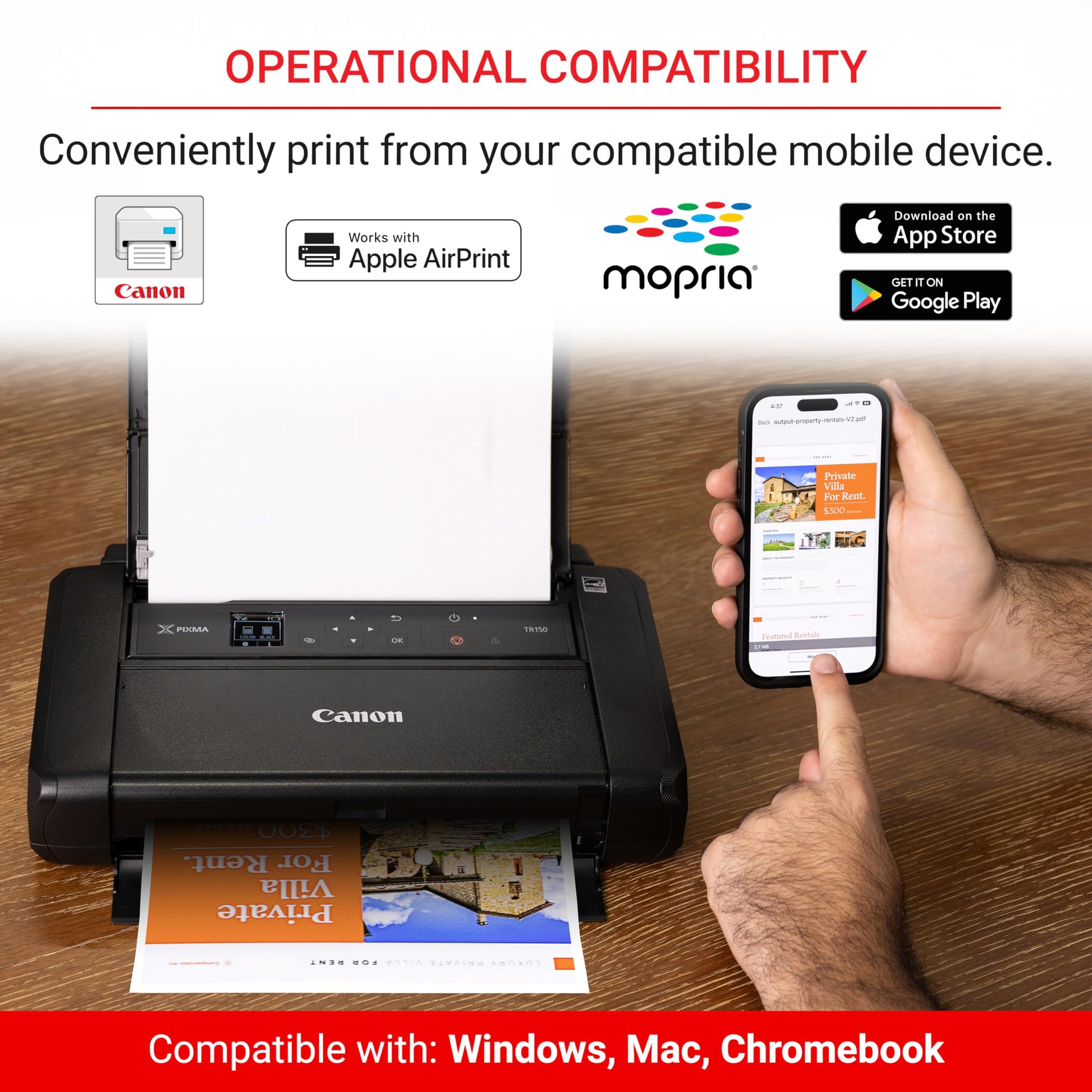 Canon Pixma TR150 - Impresora móvil inalámbrica con Airprint y Cloud Compatible, Color Negro
