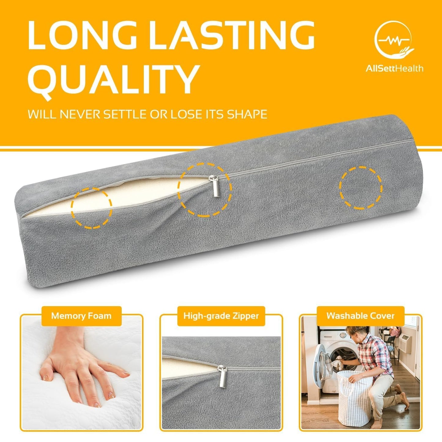 AllSett Health - Almohada de Espuma viscoelástica para Cuello Cervical, Refuerzo, Soporte de Cuello Redondo para Dormir | Almohada para Cama, piernas, Espalda y Yoga