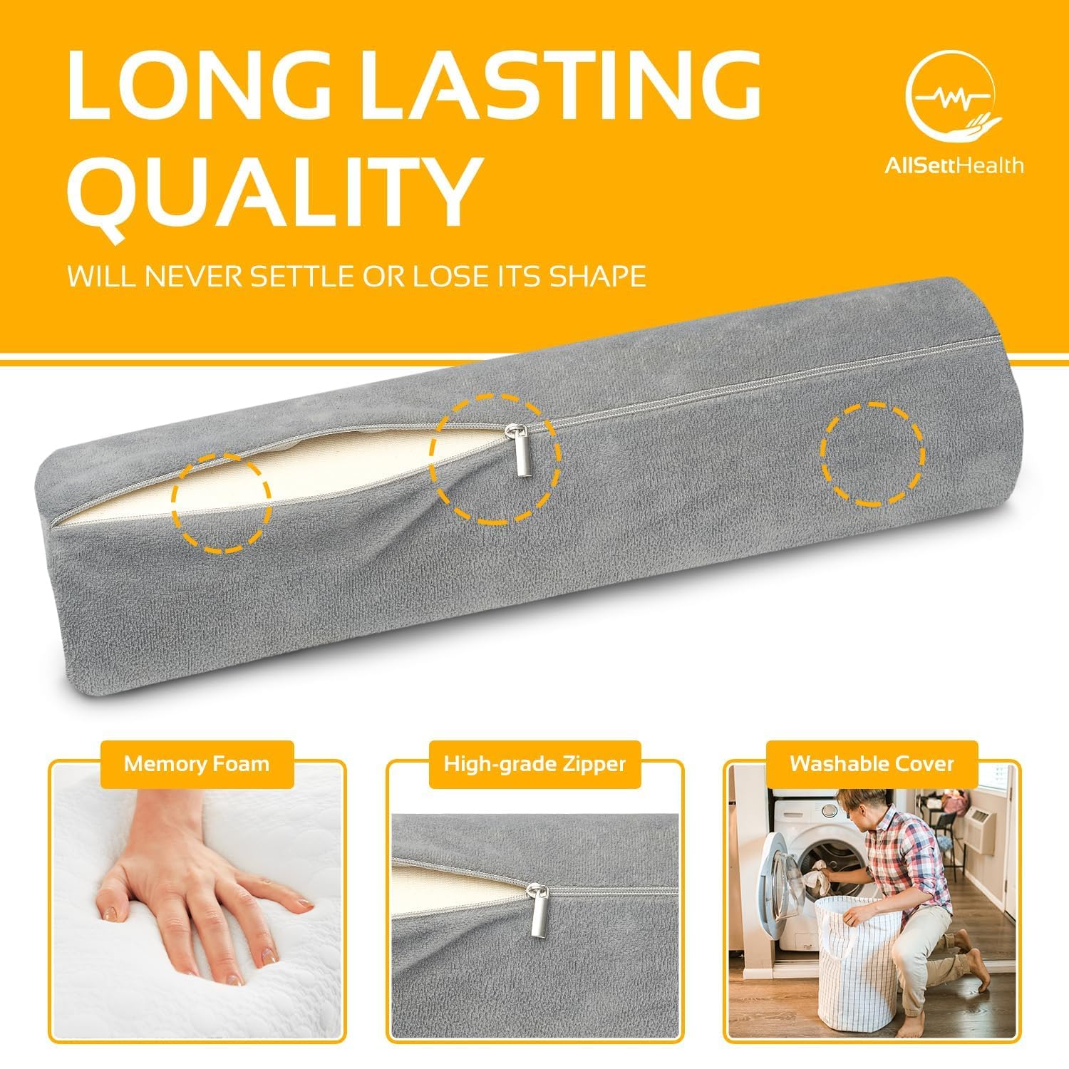 AllSett Health - Almohada de Espuma viscoelástica para Cuello Cervical, Refuerzo, Soporte de Cuello Redondo para Dormir | Almohada para Cama, piernas, Espalda y Yoga