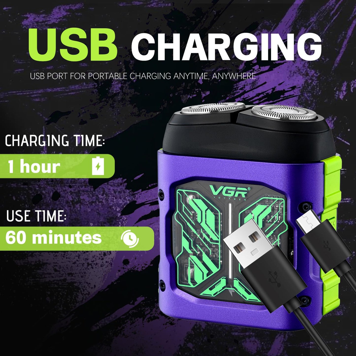 VGR 344 Mini afeitadora eléctrica para hombre, con cabezales magnéticos de doble rotación para facilitar la limpieza, afeitadora de viaje compacta para la cara con IPx6 resistente al agua, carga USB