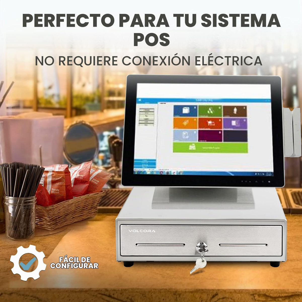 Cajón Registradora Volcora Blanco Táctil Acero Inoxidable