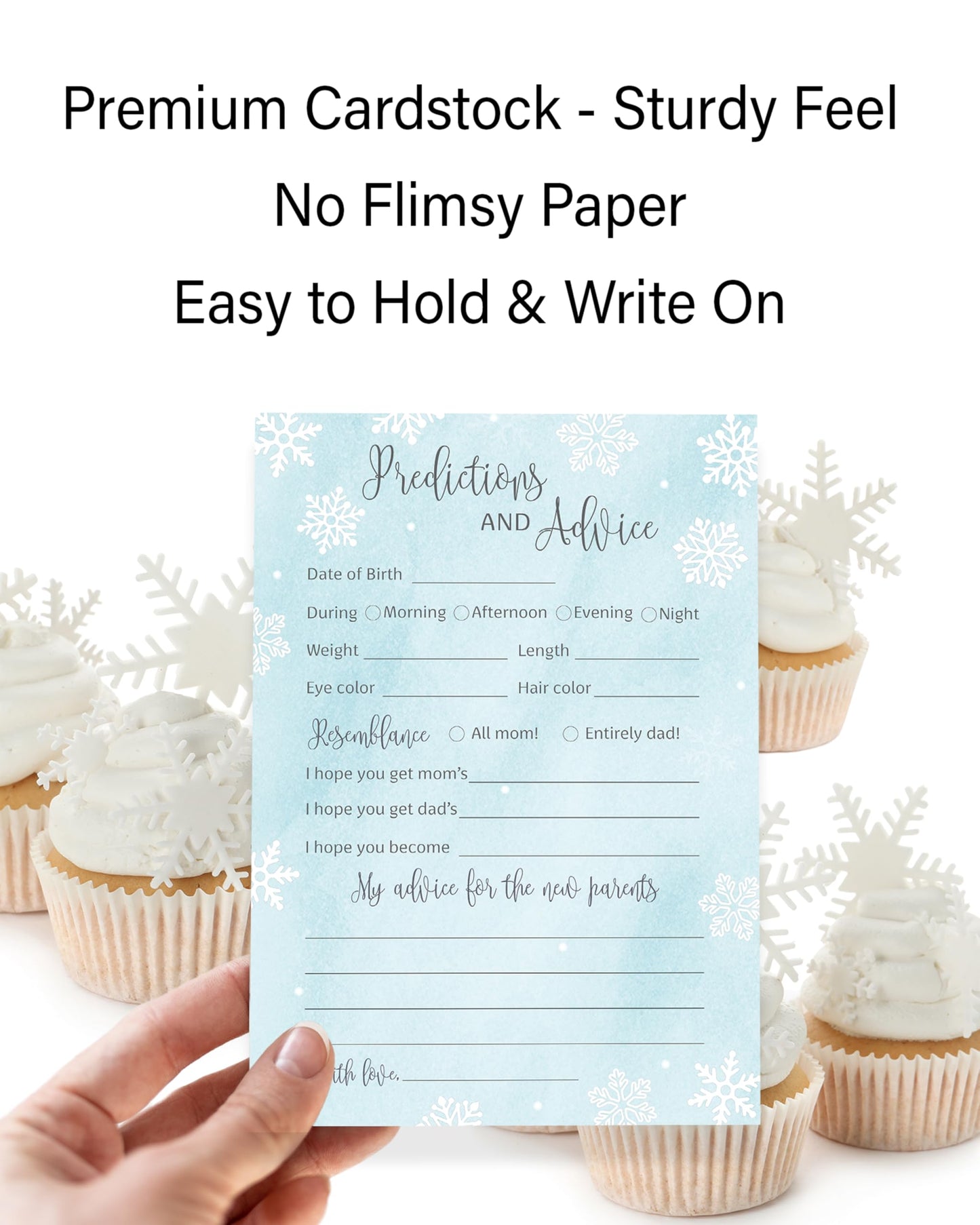 SNOWFLAKES - Tarjetas de predicción y consejos – Paquete de 25 – Juego de baby shower para niños, deseos para nuevos padres, mamá y papá, mamá y papá, mensaje de baby shower actividad, recuerdo Frost Holiday G781-PDAV