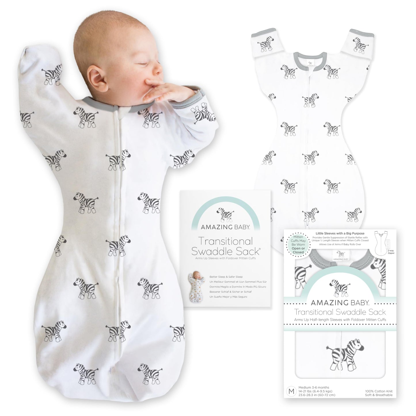 Increíble saco de transición para bebé, mangas de media longitud y puños de manopla para la transición del recién nacido al saco de dormir del bebé, manta portátil, mediano, 3-6 meses, 14-20 libras,