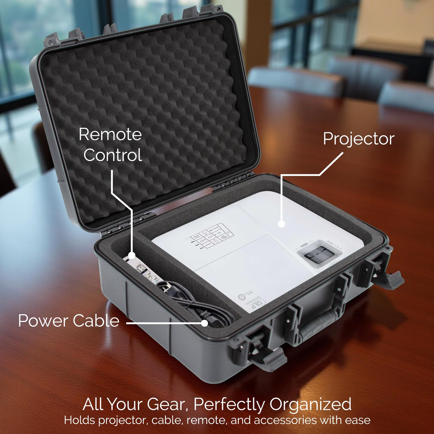 CASEMATIX Projector Travel Case Designed For Viewsonic PA503S / PA503W / PA503X / PG703W / PG703 WXGA XGA SVGA Projectors, HDMI Cable and Remote - Custom Foam Compartment and Hard Shell Protection