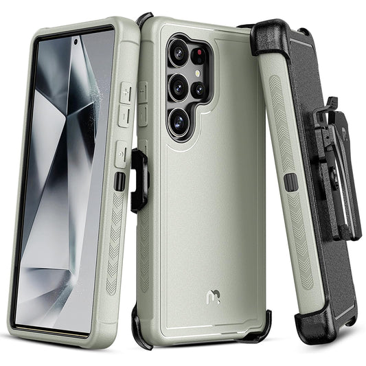 M MYBAT PRO Maverick Series - Funda para Samsung Galaxy S25 Ultra con funda para clip para cinturón, 6.9 pulgadas, resistente grado militar con soporte giratorio de 360° (sin protector de