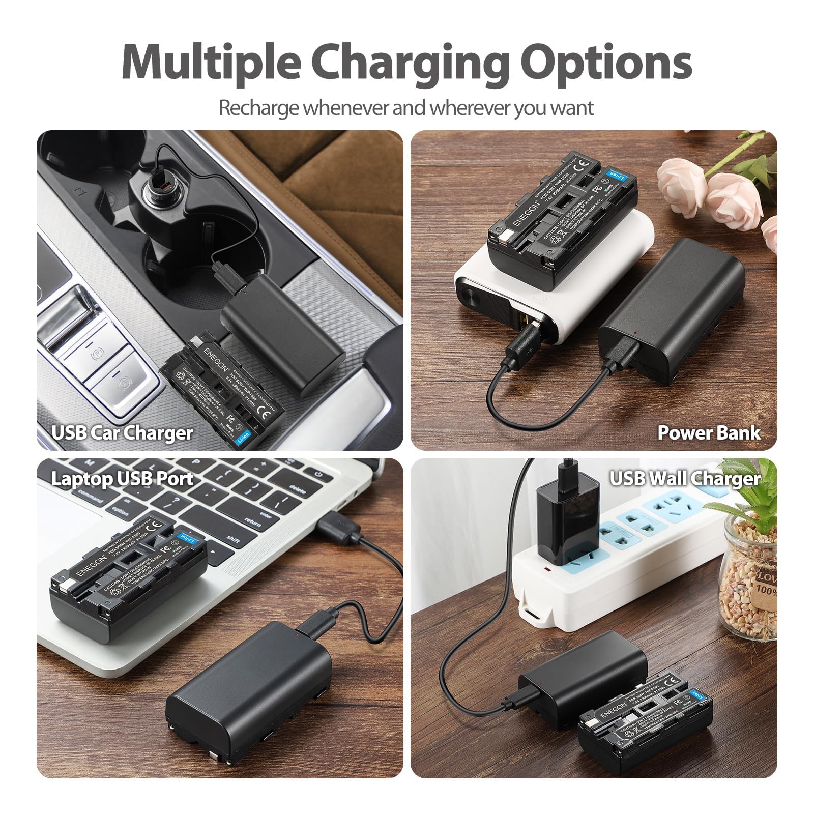 Baterías de Repuesto ENEOGN NP-F550 USB-C con Carga Directa de 2900mAh (Paquete Doble) para NP-F550, Compatible con Sony NP F970, F960, F770, F750, F570, F530, F330, CCD-SC55, TR516, TR716, TR818