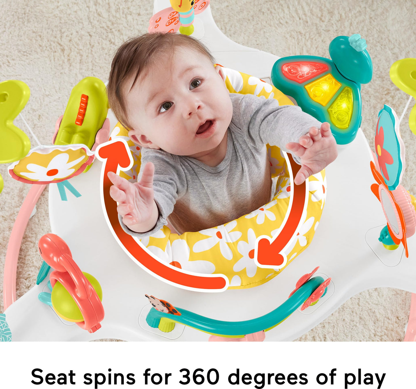 Fisher-Price Baby Bouncer Centro de actividades Blooming Fun Jumperoo con luces musicales y juguetes de desarrollo para bebés