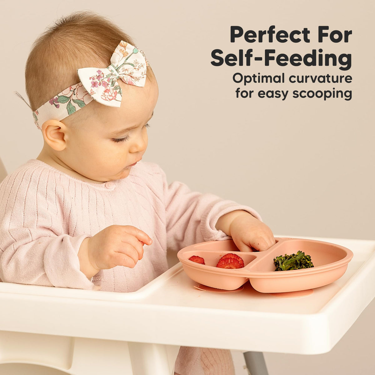 KeaBabies Platos infantiles para bebé, 3 unidades, 100% silicona, con ventosa, platos para niños divididos con división, placas de silicona para bebé, sin BPA, aptos para microondas (roseate)