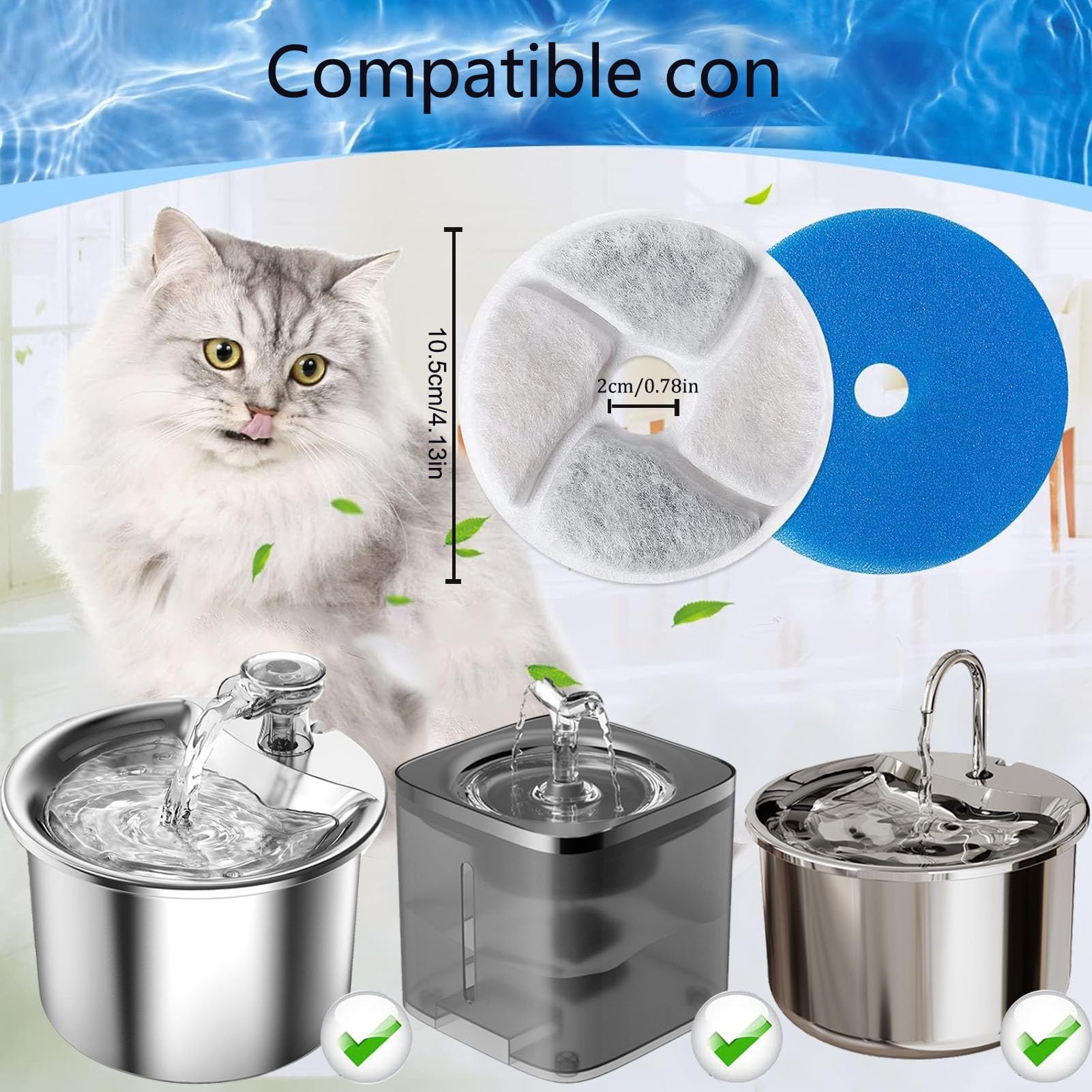 JMKleptobiosis Filtros para Fuente de Gatos，6 Piezas Filtros para Fuente de Agua para Mascotas，,Filtro de carbón Activado Sistema de Triple Filtracion Filtro de Repuesto.