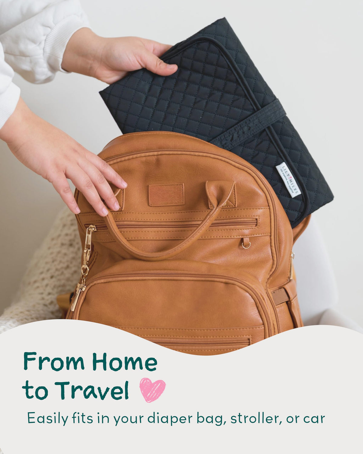 Lily Miles - Cambiador de pañales portátil, cambiador de pañales para bebé con cierres magnéticos, almohadilla de viaje para bolsa de pañales, esencial para bebé, tapete lavable e impermeable, sarga