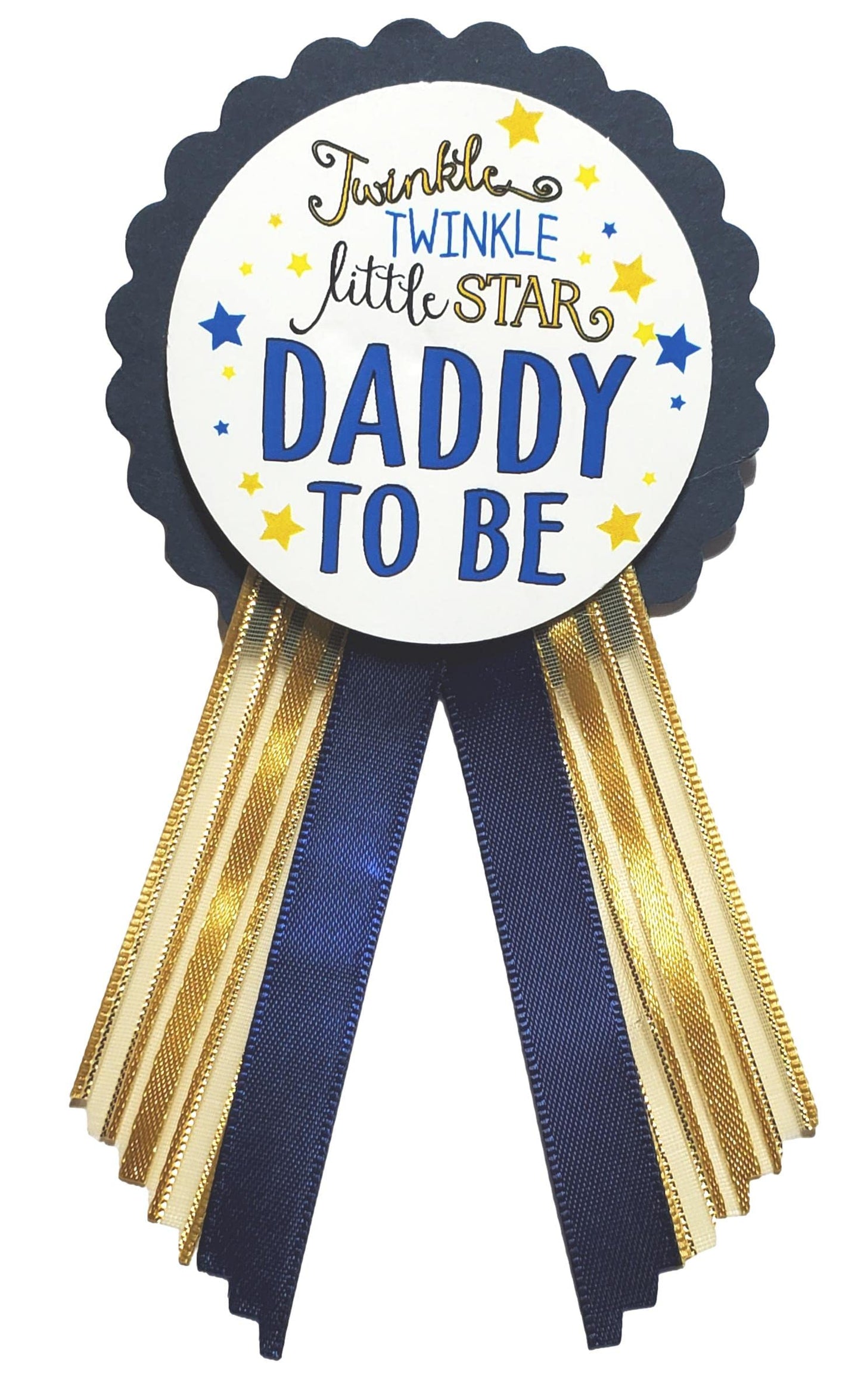 Mommy to Be & Daddy to Be Pin Twinkle Little Star Baby Shower Pin para que los padres usen, azul marino y dorado, It's a Girl, It's a Boy Baby Sprinkle, Una talla, Cartulina cartulina cintas de satén