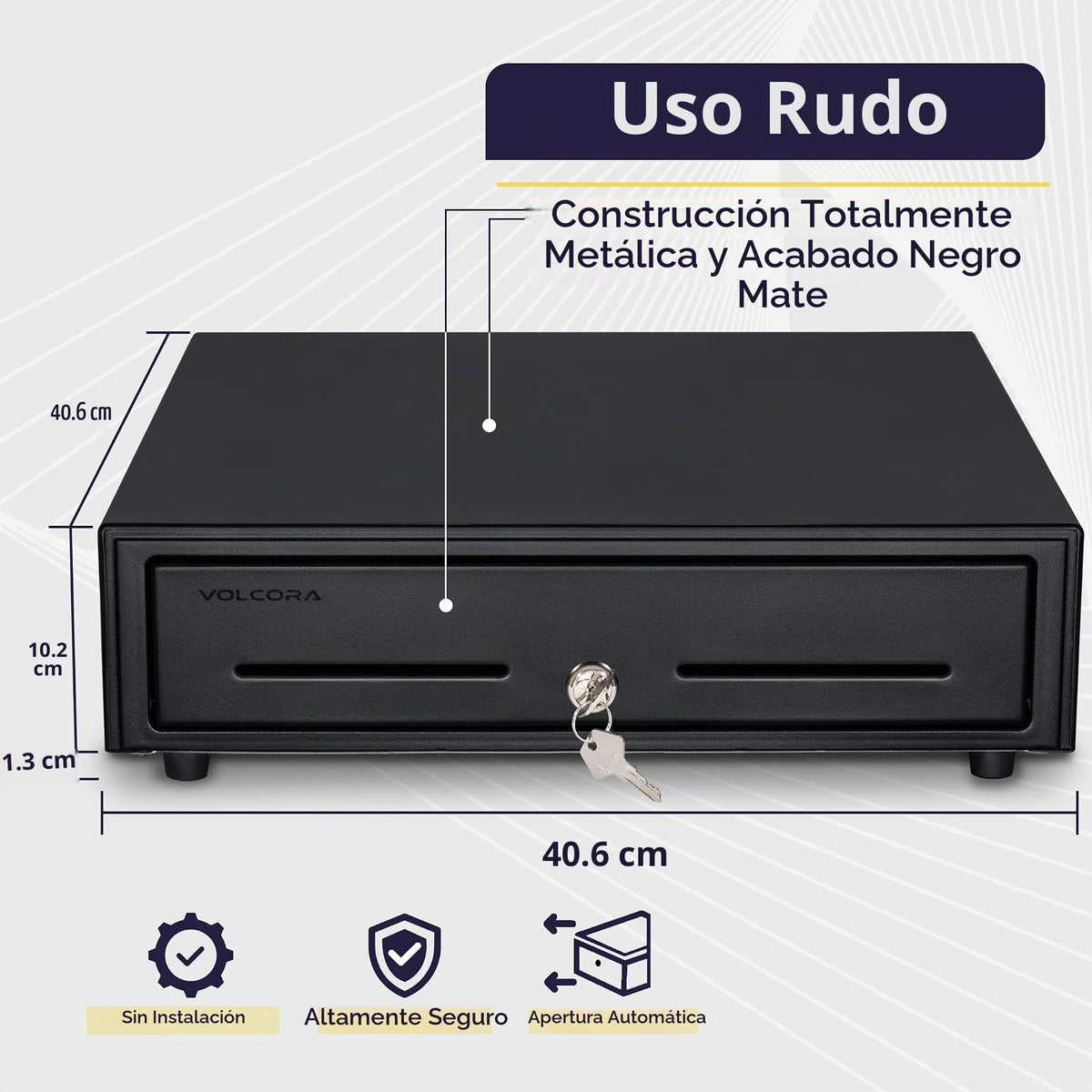 Cajón Registradora Volcora Negro con Bandeja Extraíble de 2 Niveles para POS