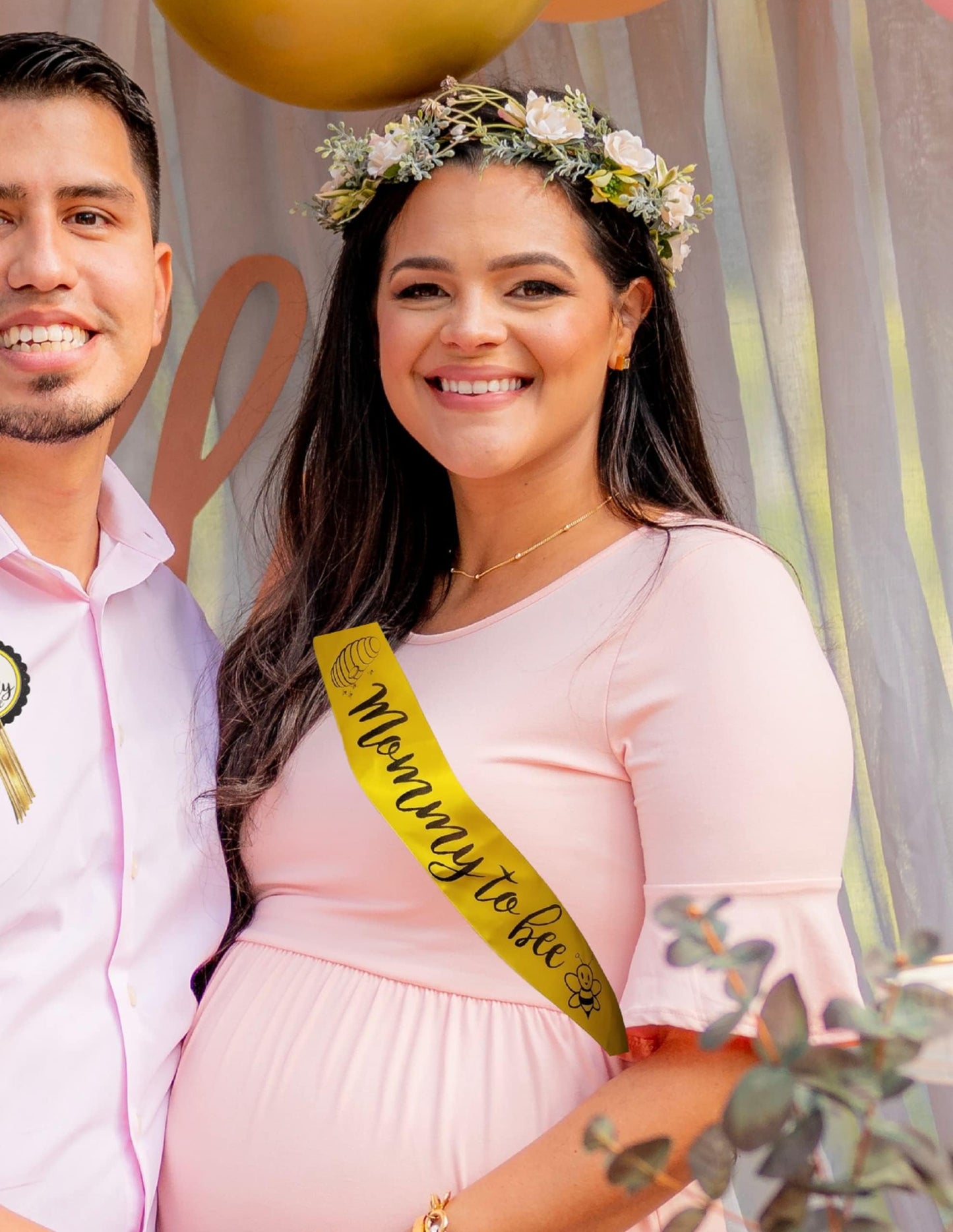 Faja de ducha para mamá a ser abeja, color amarillo y negro con pasador de seguridad ajustable
