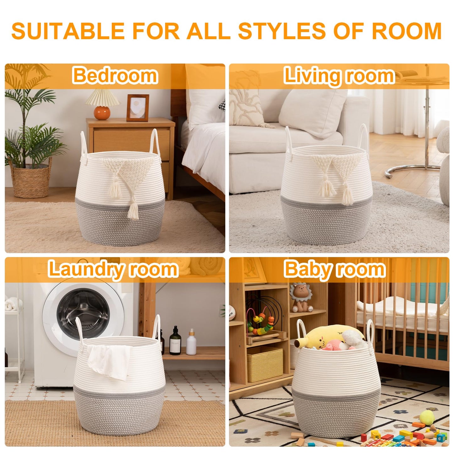 OIAHOMY Cesta para Mantas de 60L con Asa, Cesta de Almacenamiento para Sala de Estar, Cesta de Ropa Sucia para Ropa, Toallas, Almohadas, Almacenamiento de Juguetes para Niños y Perros, Cesta de Bebé