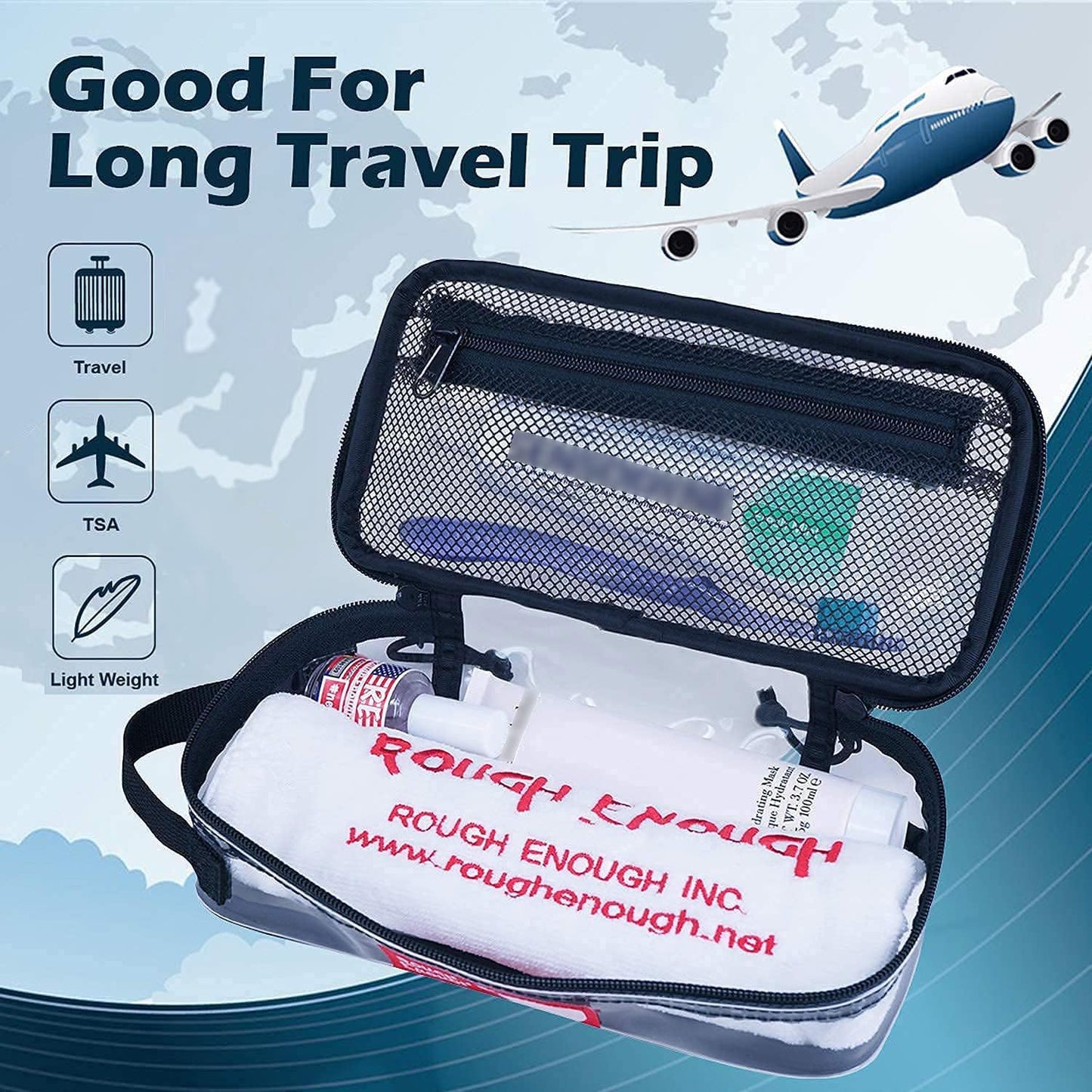 Rough Enough TSA ECO Clear Transparent Multi-Purpose Toiletry Tool Classify Bag (Black)