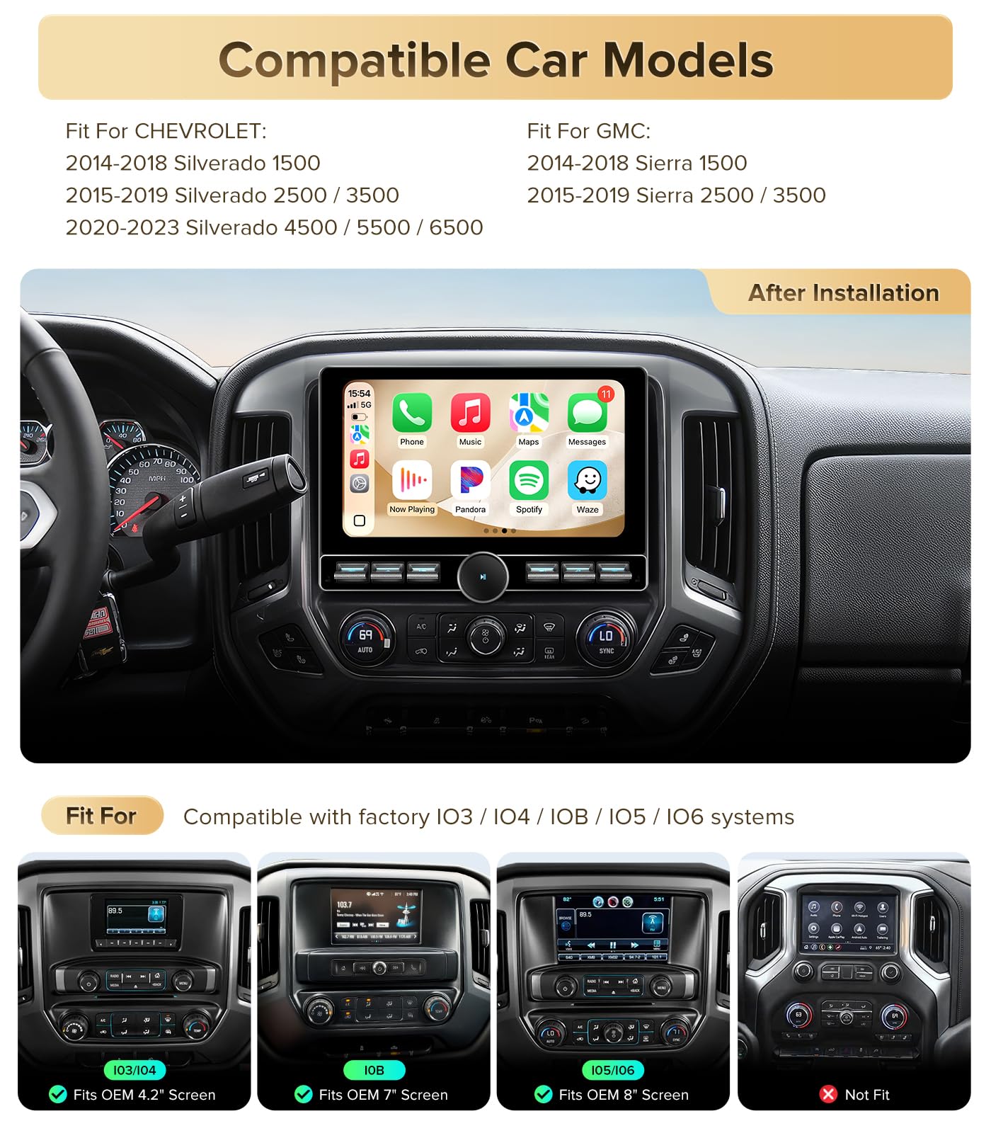 ApexNav 4G+64GB Android 13 estéreo de coche para Chevy Silverado GMC Sierra 2014-2018 actualización de radio – CarPlay inalámbrico con botón de botón físico, sistema Bose compatible con visualización
