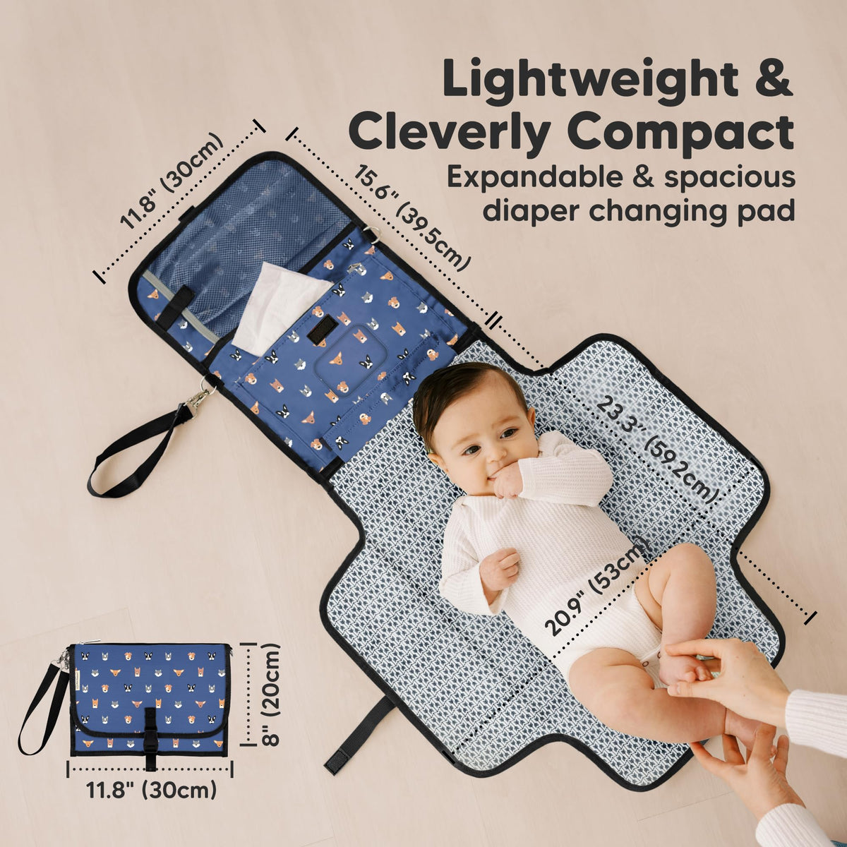 KeaBabies - Cambiador portátil para pañales – Cambiador grande impermeable para bebé, azul, plástico, mat