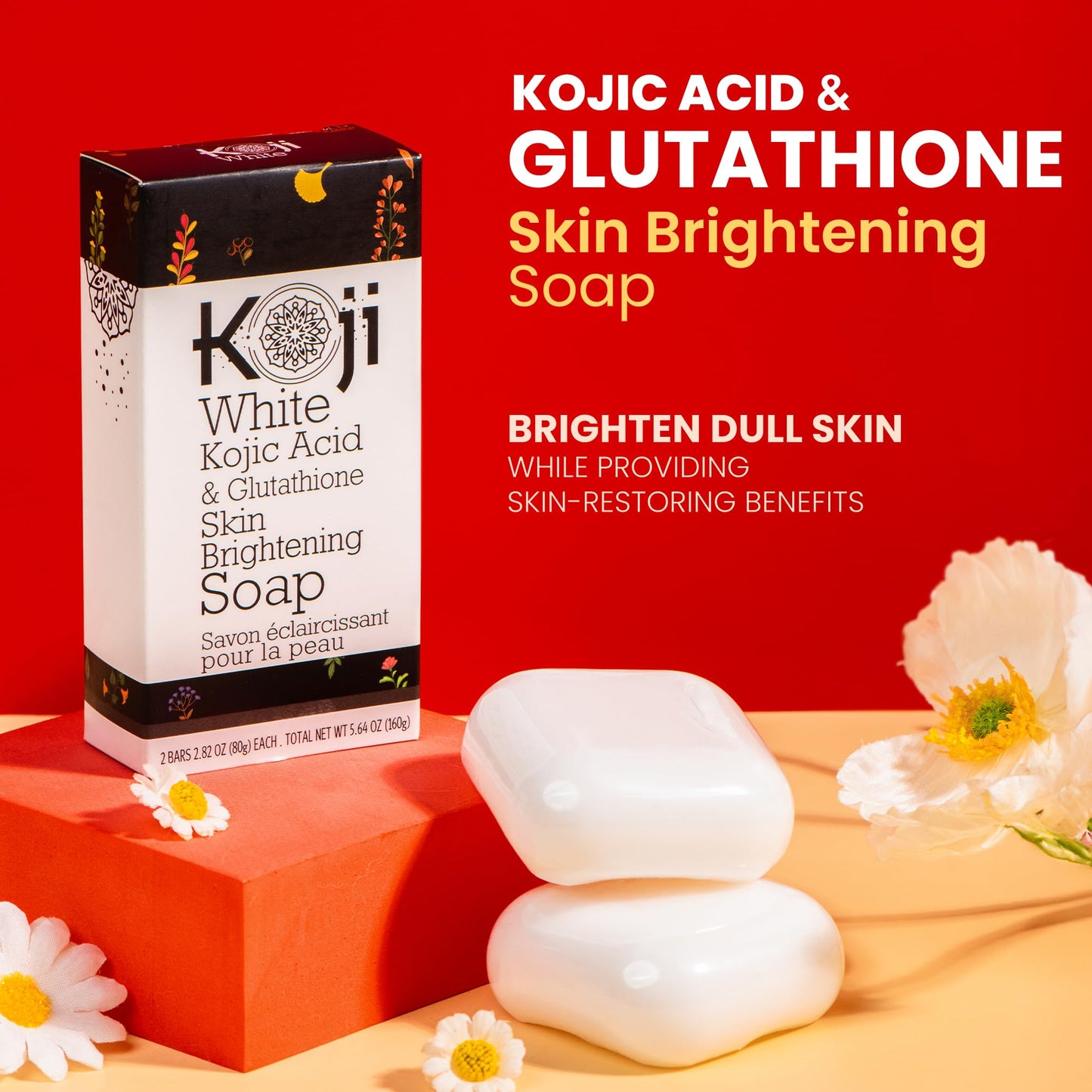 Kojic Acid & Glutathione Skin Lightening Soap (2.82 oz/2 Bars) - Brightening & Bleaching Skin Tone Formula " Reduce Acne Scars, Wrinkles Elimination, Removal Acne Scars, Dark Spots And Freckles