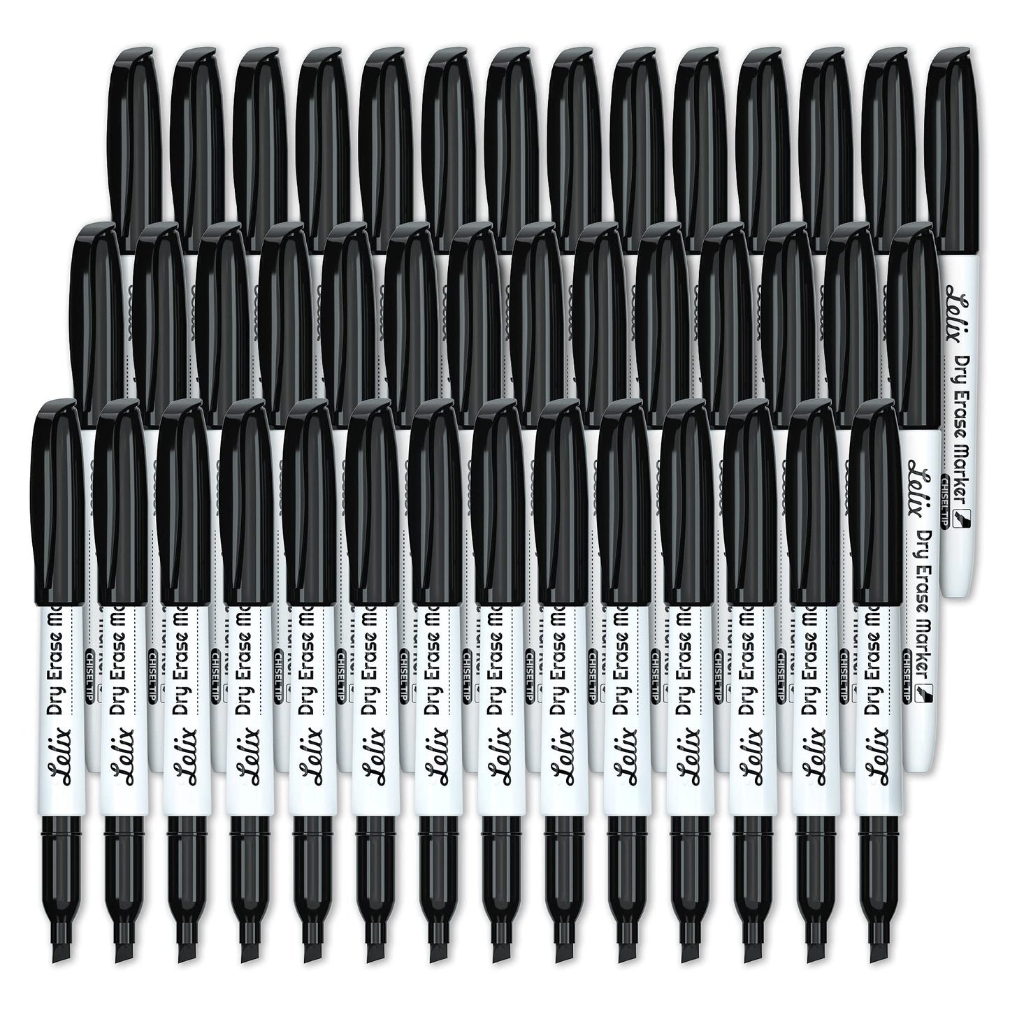 Lelix - Paquete de 42 marcadores de borrado en seco para punta de cincel, marcadores de pizarrón blanca a granel para la escuela, suministros de oficina, perfectos para escribir en pizarrón blanca, espejo, calendario