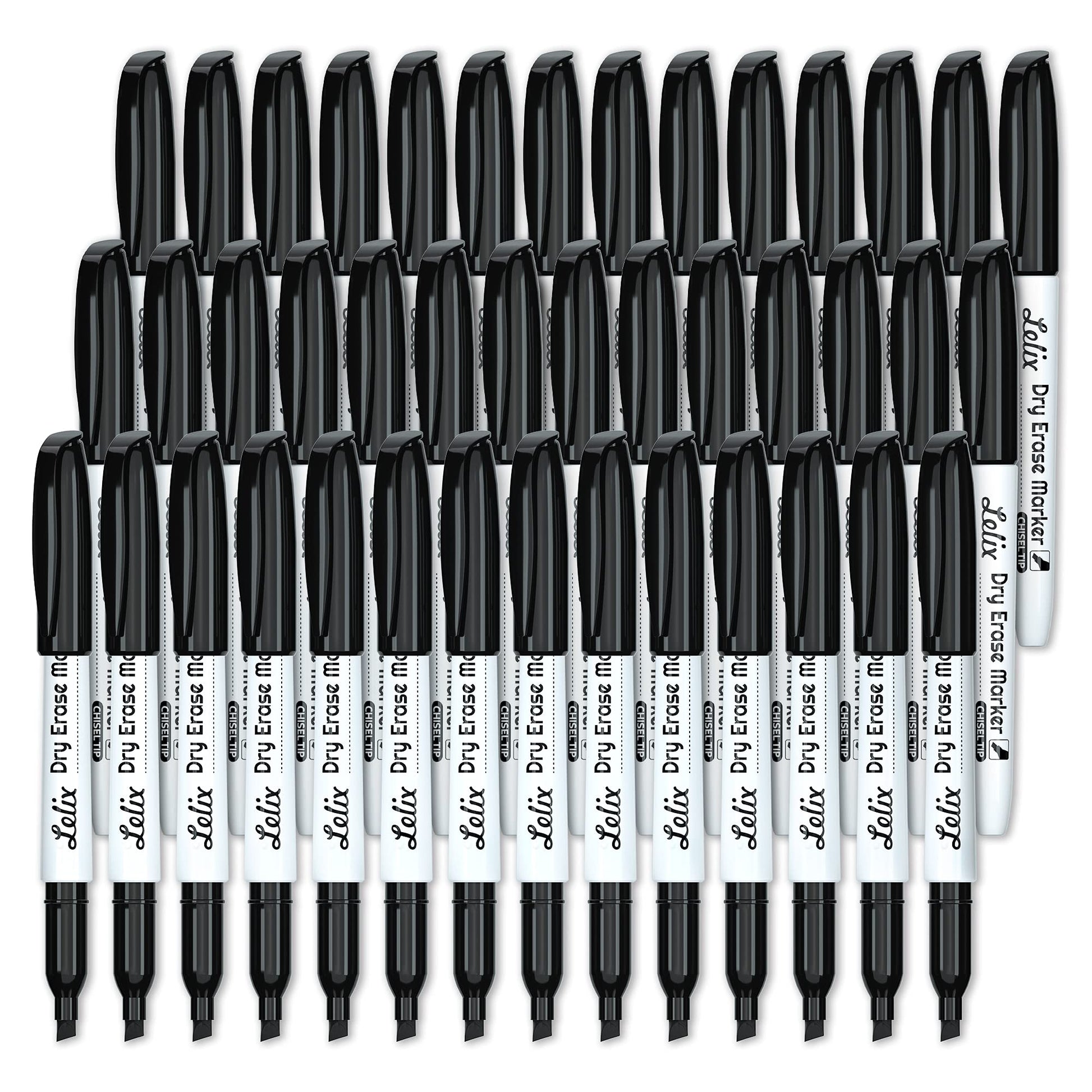 Lelix - Paquete de 42 marcadores de borrado en seco para punta de cincel, marcadores de pizarrón blanca a granel para la escuela, suministros de oficina, perfectos para escribir en pizarrón blanca, espejo, calendario